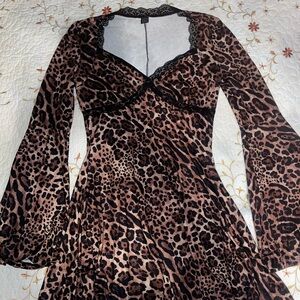 SHEIN Animal Print Long Sleeve Dress with Lace